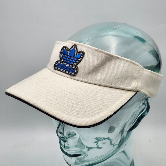 Adidas Vintage Cream Cotton Flex Visor Cap Hat Blue Embroidered Logo LG-XL - Picture 2 of 10
